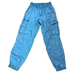 American Eagle Outfitters denim cargo joggers size 2 regular light wash